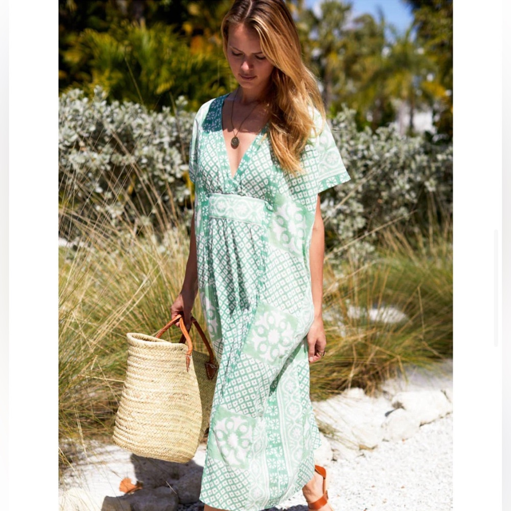 Emerson Fry India Collection DAUGHTERS CAFTAN - DARK GREEN ORGANIC One Size - Picture 7 of 16